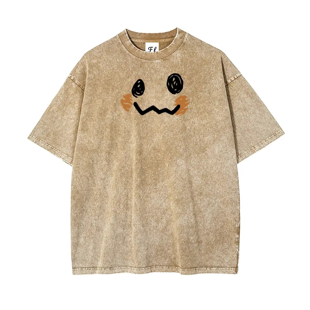 “Pocket Monsters" S~5XL Oversize Unisex Washed T-Shirt for Women and Men'S Unisex Fit Batik Cotton Oversize Streetwear Menswear Super Soft Pre-Shrunk