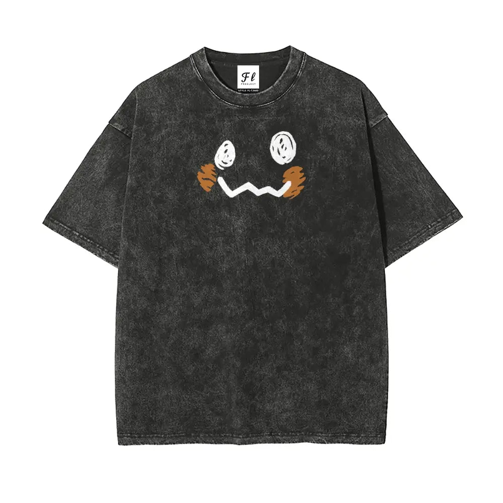 “Pocket Monsters" S~5XL Oversize Unisex Washed T-Shirt for Women and Men'S Unisex Fit Batik Cotton Oversize Streetwear Menswear Super Soft Pre-Shrunk