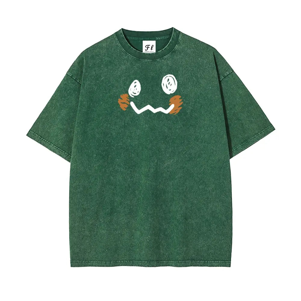 “Pocket Monsters" S~5XL Oversize Unisex Washed T-Shirt for Women and Men'S Unisex Fit Batik Cotton Oversize Streetwear Menswear Super Soft Pre-Shrunk