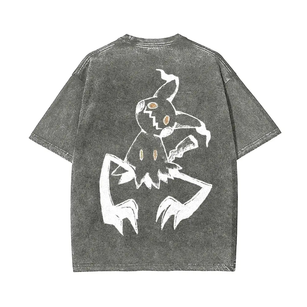 “Pocket Monsters" S~5XL Oversize Unisex Washed T-Shirt for Women and Men'S Unisex Fit Batik Cotton Oversize Streetwear Menswear Super Soft Pre-Shrunk