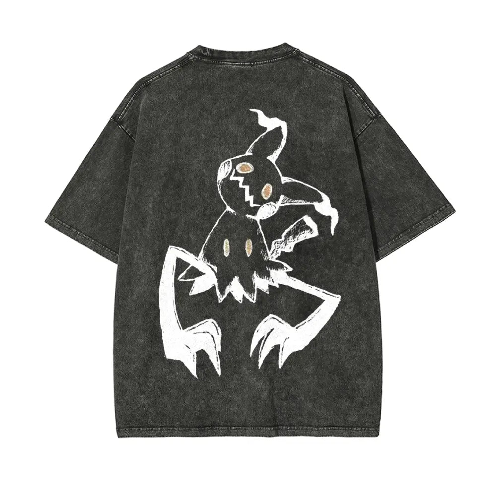 “Pocket Monsters" S~5XL Oversize Unisex Washed T-Shirt for Women and Men'S Unisex Fit Batik Cotton Oversize Streetwear Menswear Super Soft Pre-Shrunk