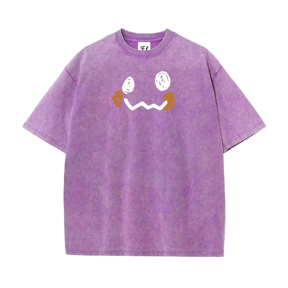 “Pocket Monsters" S~5XL Oversize Unisex Washed T-Shirt for Women and Men'S Unisex Fit Batik Cotton Oversize Streetwear Menswear Super Soft Pre-Shrunk