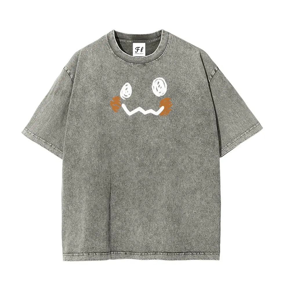 “Pocket Monsters" S~5XL Oversize Unisex Washed T-Shirt for Women and Men'S Unisex Fit Batik Cotton Oversize Streetwear Menswear Super Soft Pre-Shrunk