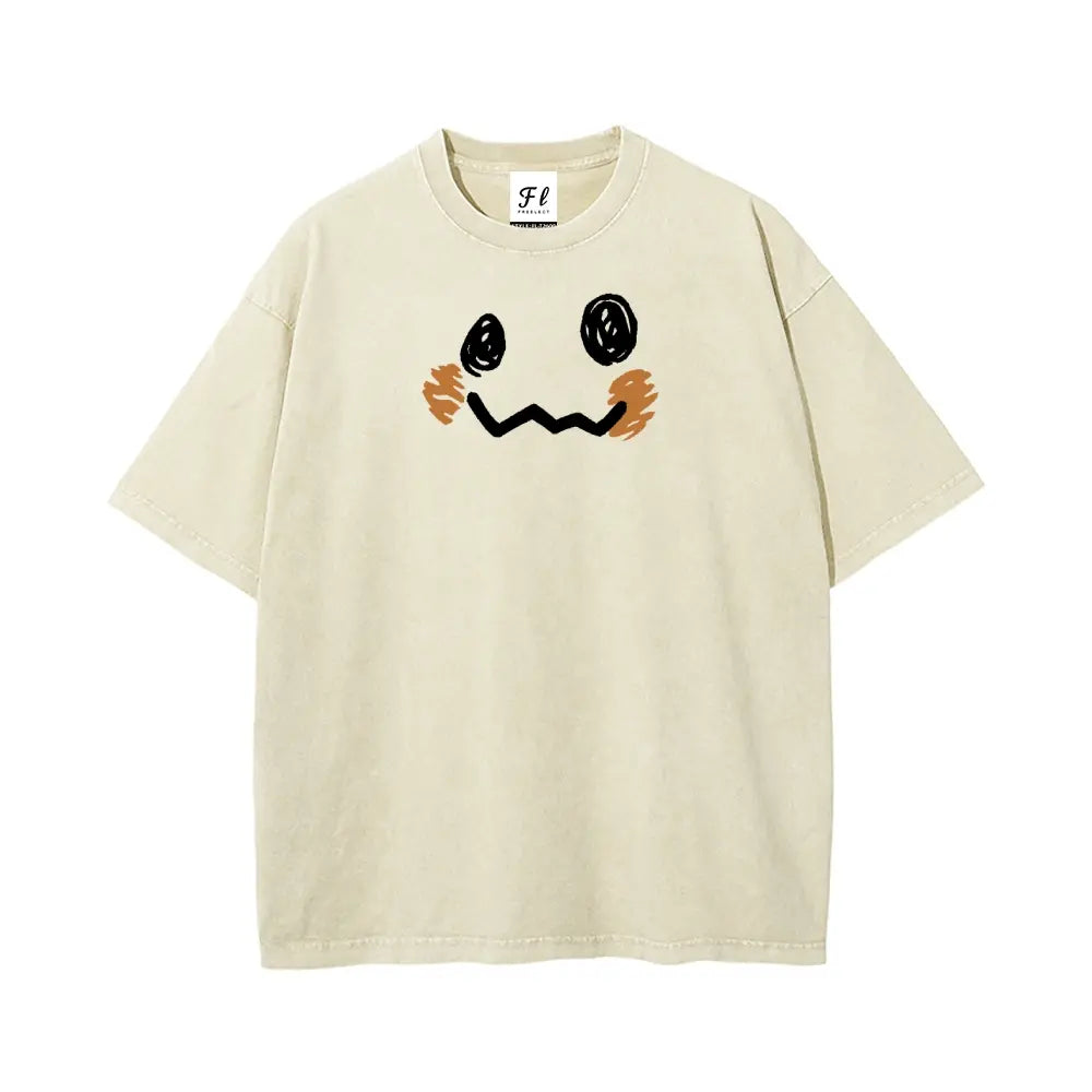 “Pocket Monsters" S~5XL Oversize Unisex Washed T-Shirt for Women and Men'S Unisex Fit Batik Cotton Oversize Streetwear Menswear Super Soft Pre-Shrunk