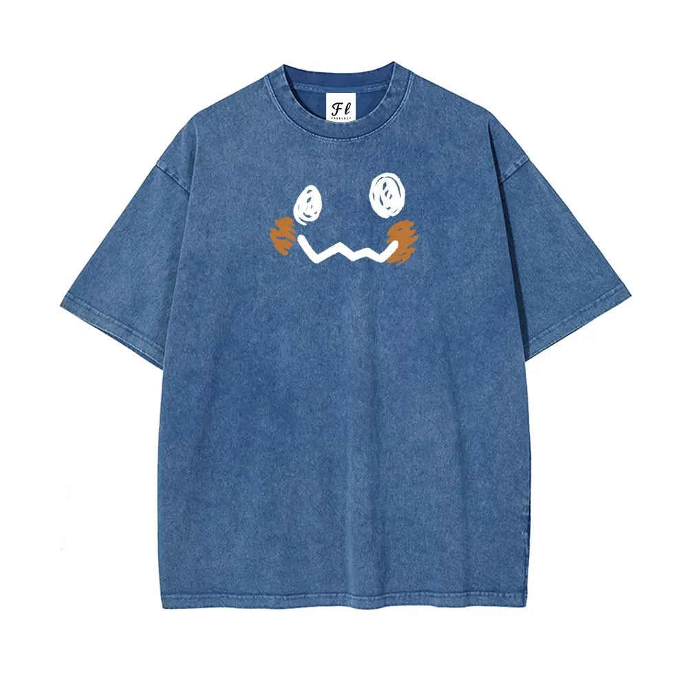 “Pocket Monsters" S~5XL Oversize Unisex Washed T-Shirt for Women and Men'S Unisex Fit Batik Cotton Oversize Streetwear Menswear Super Soft Pre-Shrunk